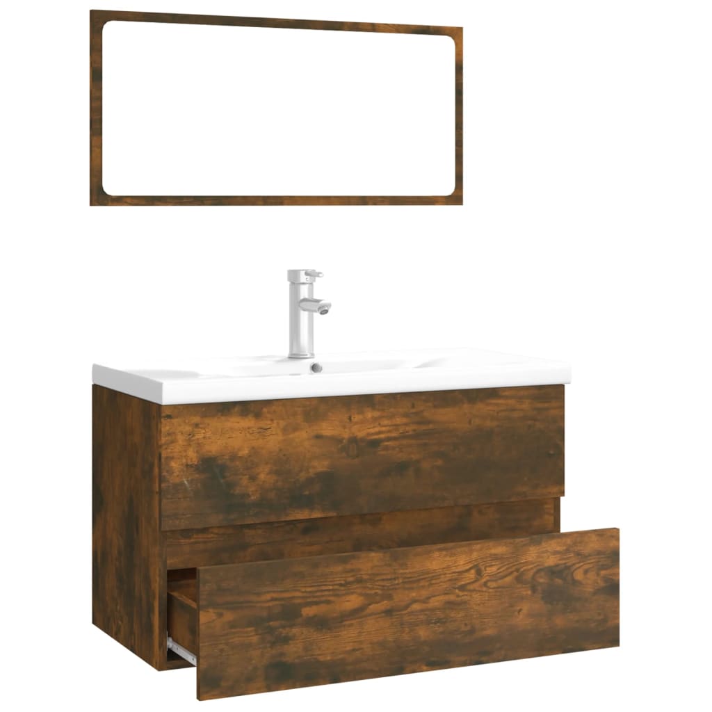 Bathroom Furniture Set Smoked Oak Wood Based Material