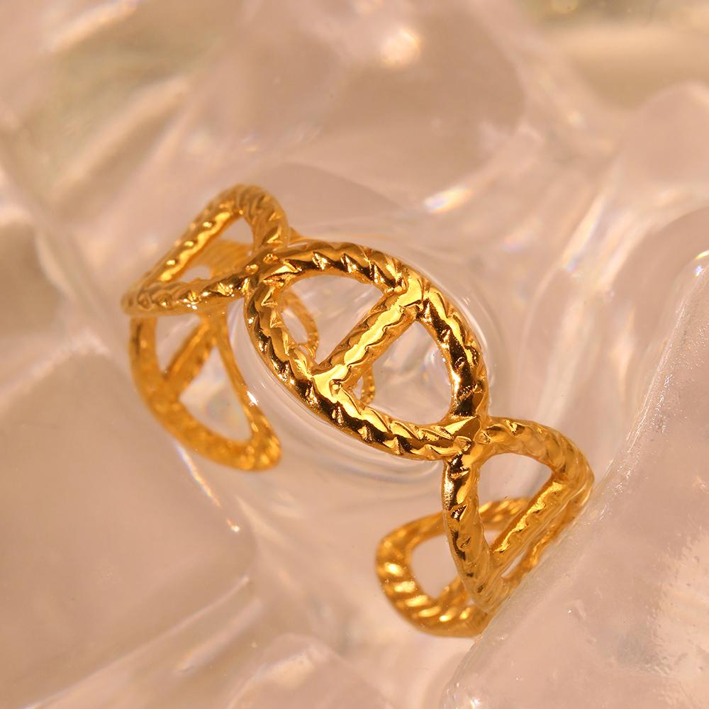 

Stainless Steel Rings Fashion Geometrical Hollow Ring Personality Design Adjustable Opening Ring For Women Zircon Banquet Gifts
