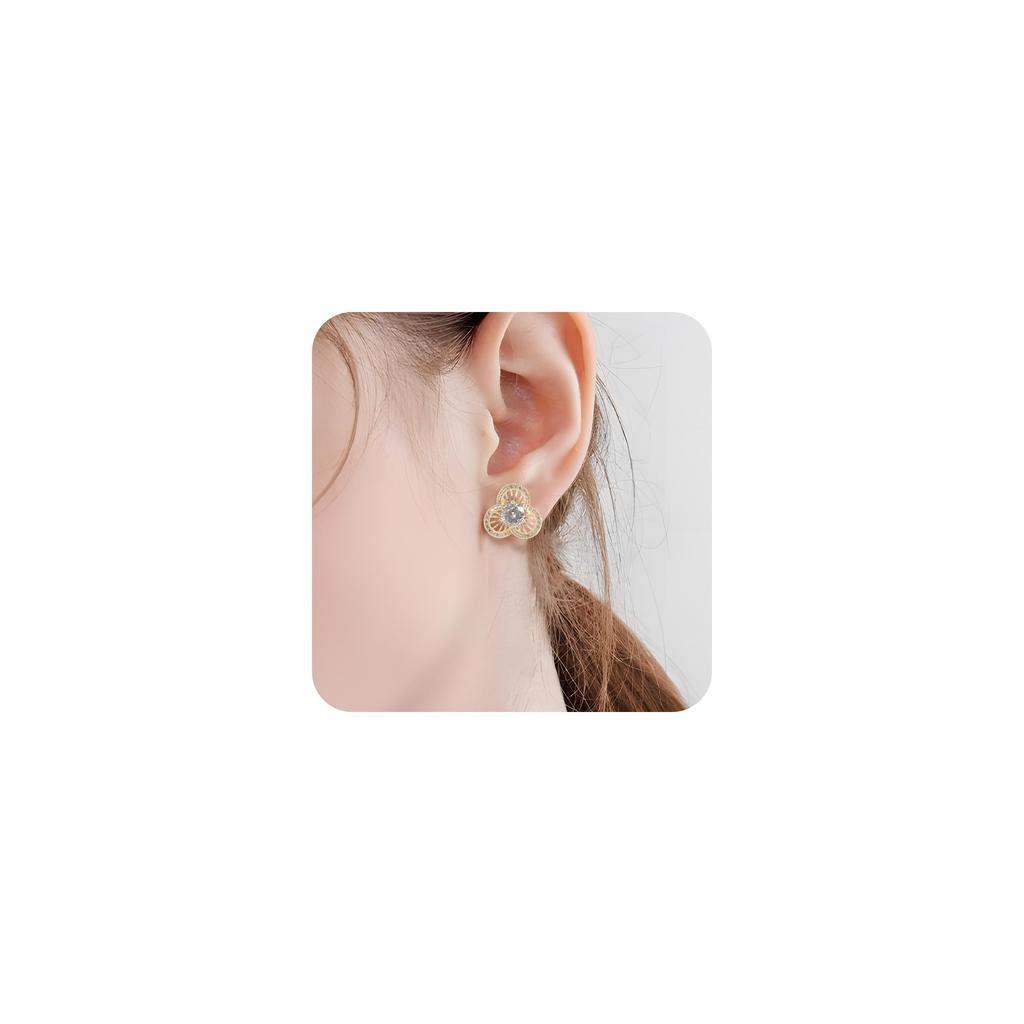 3 Petal Sweet Rhinestone Flower Studs for Women Imitation Pearl Crystal Zirconia Earrings Stylish Elegant Gold Gift Earrings,