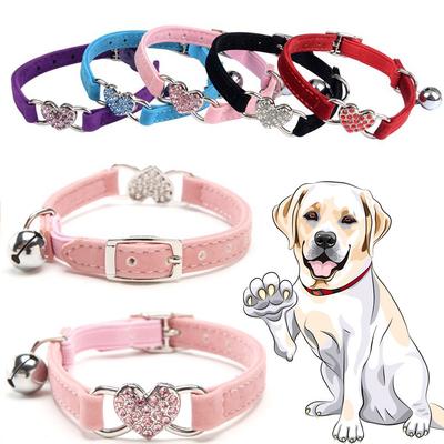 Puppy Cat Kitty Elastic Velvet Dog Collar Bell Heart Shape Pet Necklacce