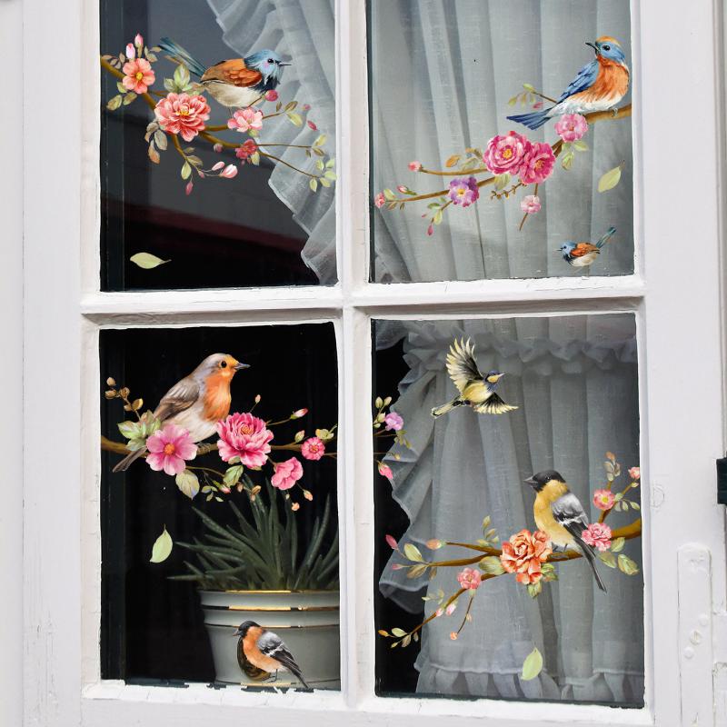 Spring Summer Flowers Birds Series Window Decoration Stickers Pvc Room Decoration Electrostatic Glass Shading Stickers