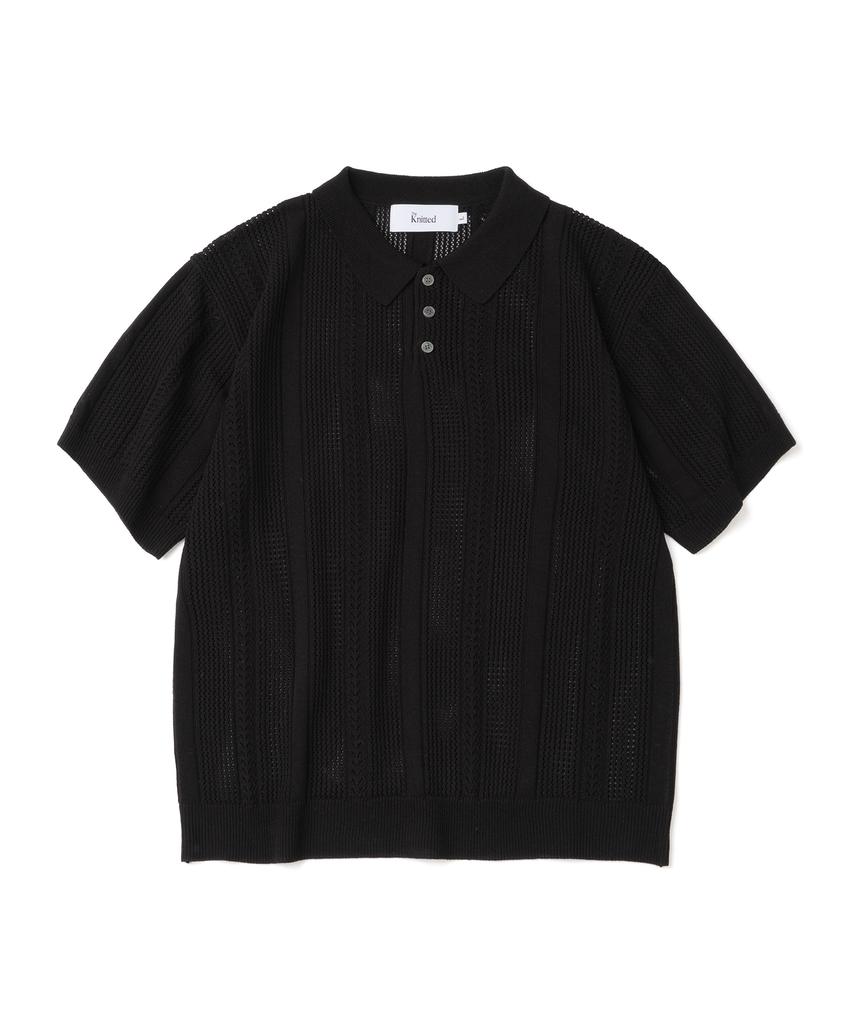 KNITTED Linen Scallop Collar Short Sleeve Knit Black