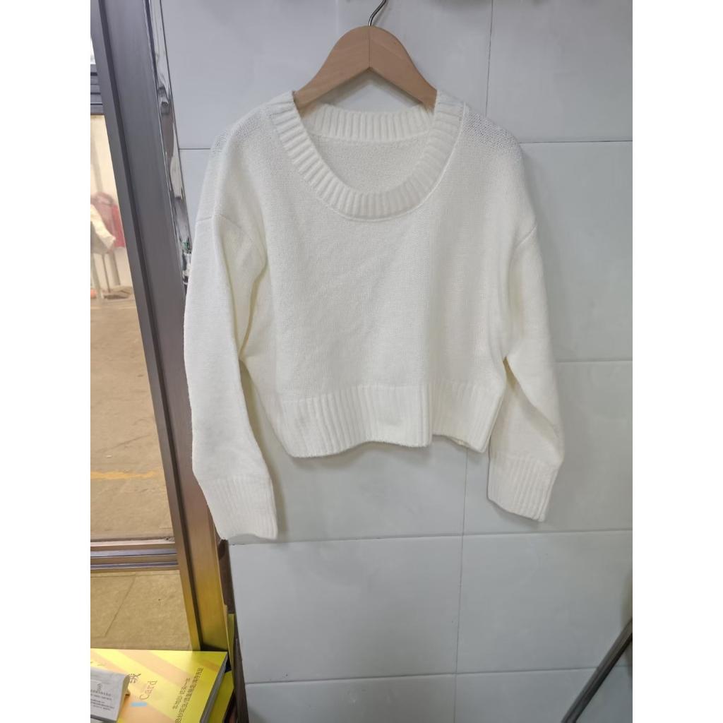 Women's Fashion Solid Crew Neck Pullover Knit Sweater, Casual Versatile Custom Knit Top for Autumn Winter