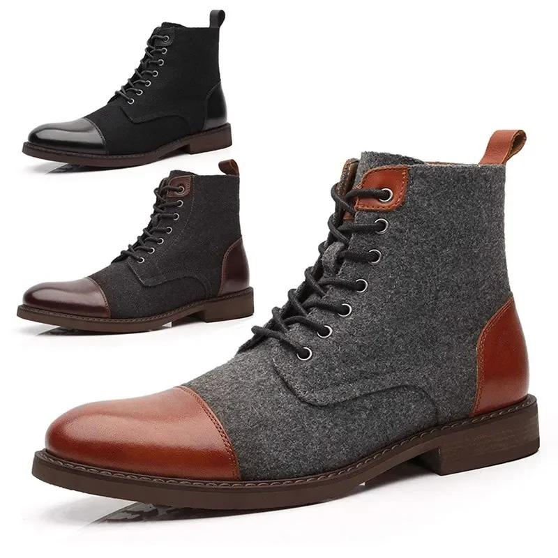 Fashion Men Wool Boots Winter Casual Lace Up Shoes Booties Oxfords Ankle Boots for Men Fashion Platform Men Boot Big Size Hombre Botines