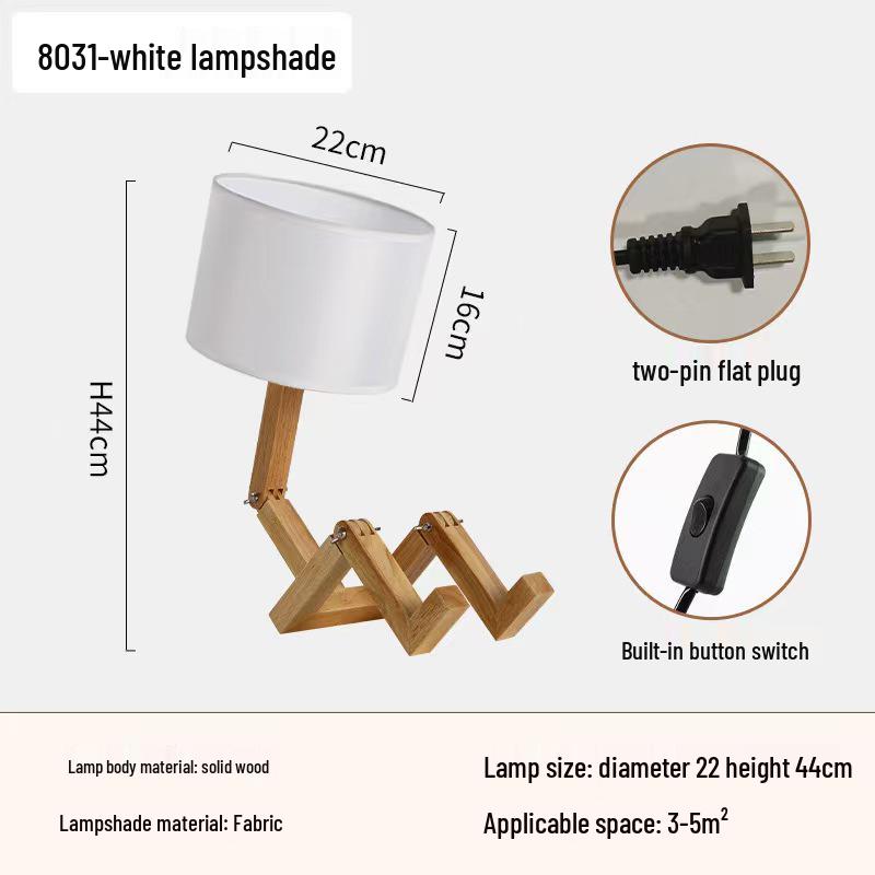 Nordic Wooden Robot Table Lamp: European Solid Wood Art for Bedroom or Bedside
