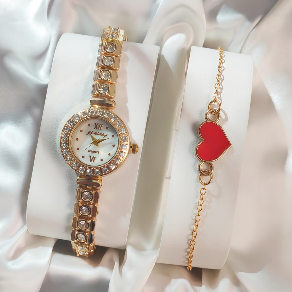 Diamond Watch Women'S Set, Popular Light Luxury Ins Small Dial Bracelet Set Women'S Watch