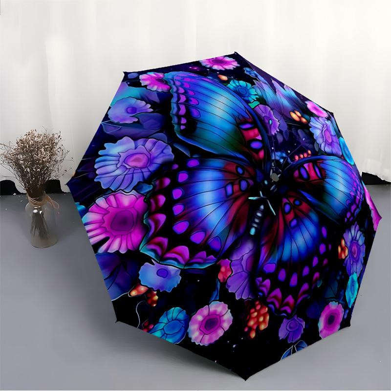 1pc Butterfly Flowers Mandala Automatic Folding Umbrella - Portable Collapsible 8-Rib Umbrella for All Seasons Yy251119172