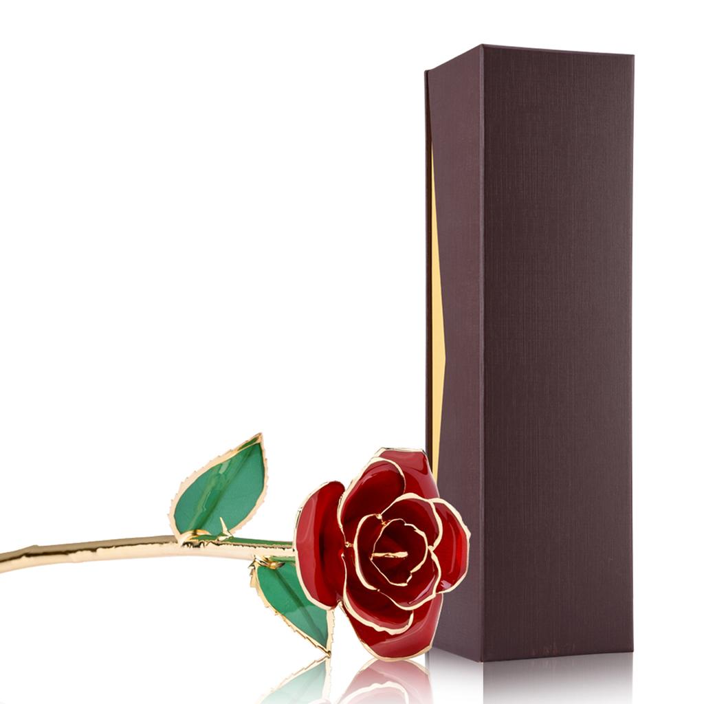 Love Forever Long Stem 24k Gold Foil Trim Red Rose Flower Best Gift for Valentine s Day