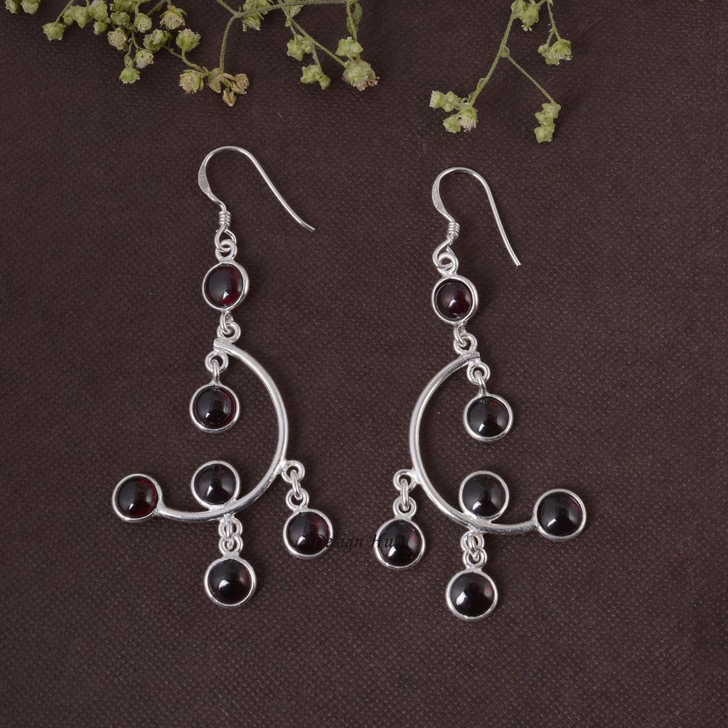 Natural Red Garnet Earring 925 Sterling Silver Earring Oval Shape Boho Handmade Designer Drop & Dangle Earring For Christmas Gift