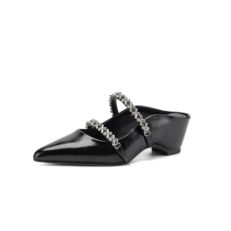 

Krazing Pot Microfiber Mules Strange High Heels Crystal Chains Decoration Summer Size 43 Size 42 Women Pumps 43 чорний