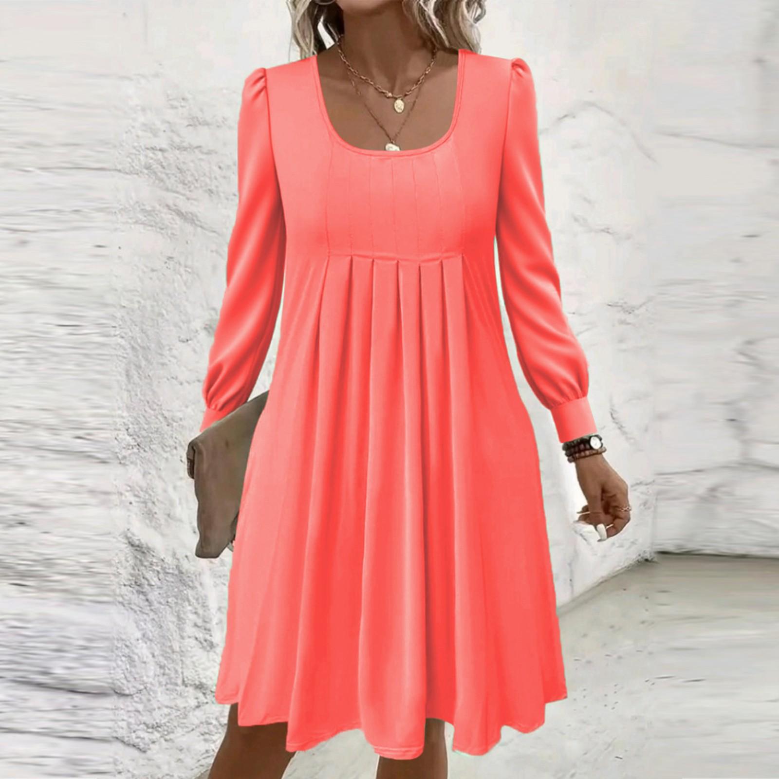 

Женское свободное платье с квадратным вырезом, повседневное, с длинным рукавом, однотонное, плиссированное XXXXL арбуз красный