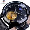 Forsining Men's Fashion Casual Hollow Moon Phase Carved Hollow Automatic Mechanical Watch GMT1177-2-A