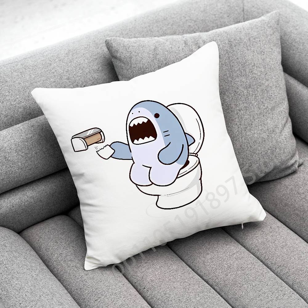 Funny Cartoon Blue Shark Throw Pillow Case For 50cm 40cm 55cm 45*45cm 30cm Square Bedroom Pillowcase Cover
