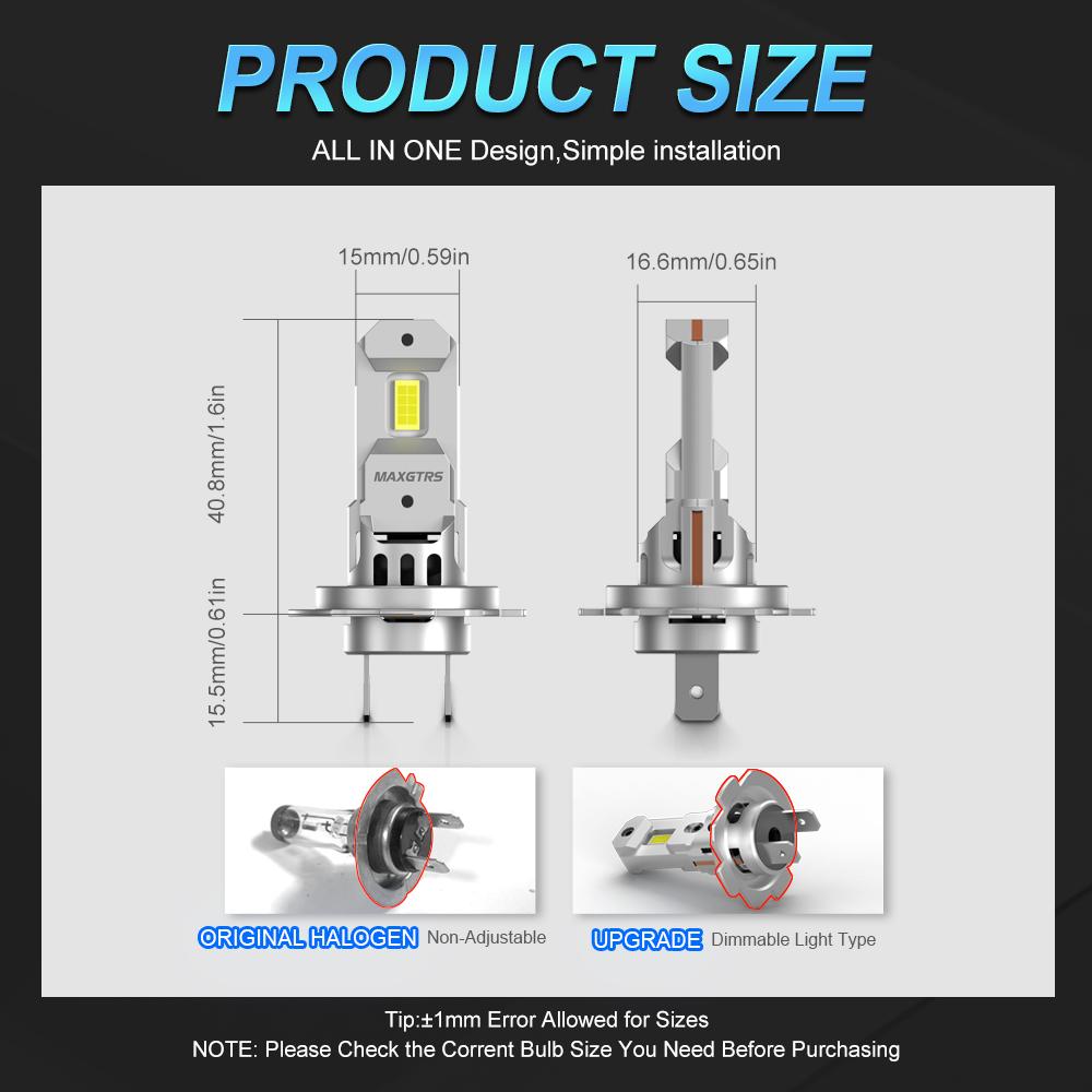 MAXGTRS 2X H7 LED with Fan 20000LM Super Bright Headlight Bulb with Fan Turbo Mini Design Automotive Headlamp 12V 110W