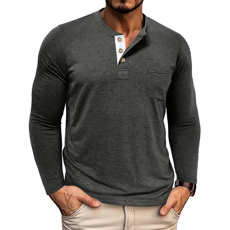Men S Casual Long Sleeve Color Block Henley T Shirt