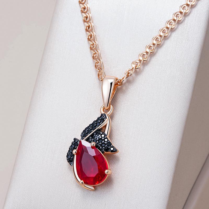 Shiny Red Natural Zircon Pendant Necklace Women  Rose Gold And Black Plating High Quality Daily Fine Retro Jewelry