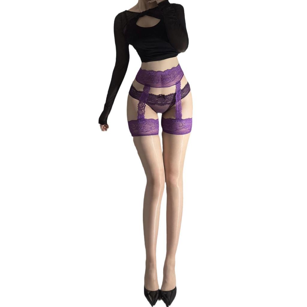 Aurora Purple Thigh-High Lace Stockings - Sheer, Sexy, and Oily Finish A28