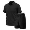 Men's Summer Jacquard Polo Shirt and Shorts Set Casual Loose Fit Lapel Collar 2-Piece Outfit