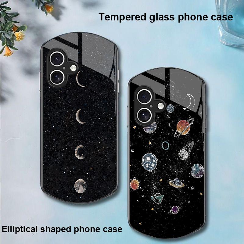 Astronaut Planet For Apple IPhone 16 11 13 15 14 Pro Max 12 Mini 7 8 Plus XR X XS Elliptical Shaped Tempered Glass Phone Case