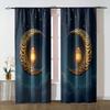 Set Of 2 Islamic Moon Lamp Calligraphy Curtains Flat Printing Ramadan Eid Decoration Suitable Bedroom Living Room Wind Made Polyester Area Window