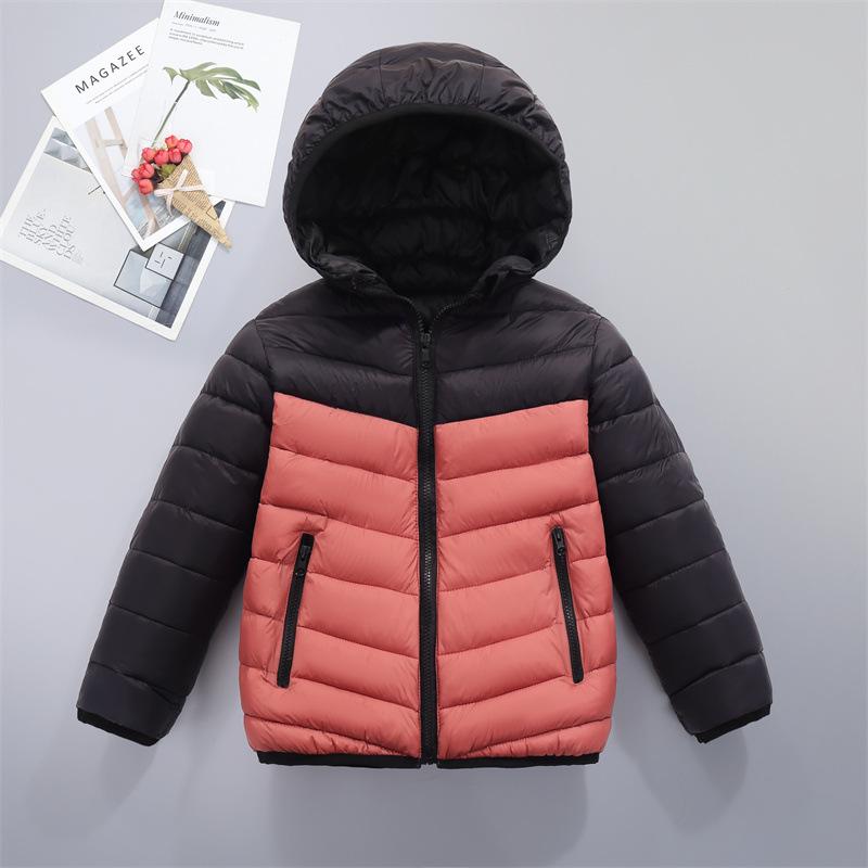 Kids  Color Block Hooded Down Cotton Jacket - Warm & Lightweight for Autumn/Winter 140 cm розовый