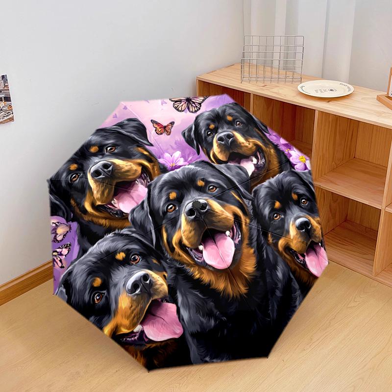 1 PC Automatic Folding Umbrella - Rottweiler Dogs Pattern, Portable & Foldable Design with 8 Ribs, Christmas Birthday Gifts