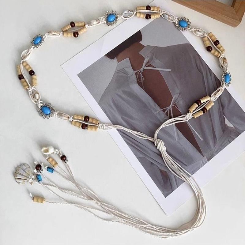 

Богемный Красочный Плетеный Пояс Этнический Стиль Женский Пояс для Платья Y2K Цепочка на Талию Декоративные Аксессуары Подарок белый