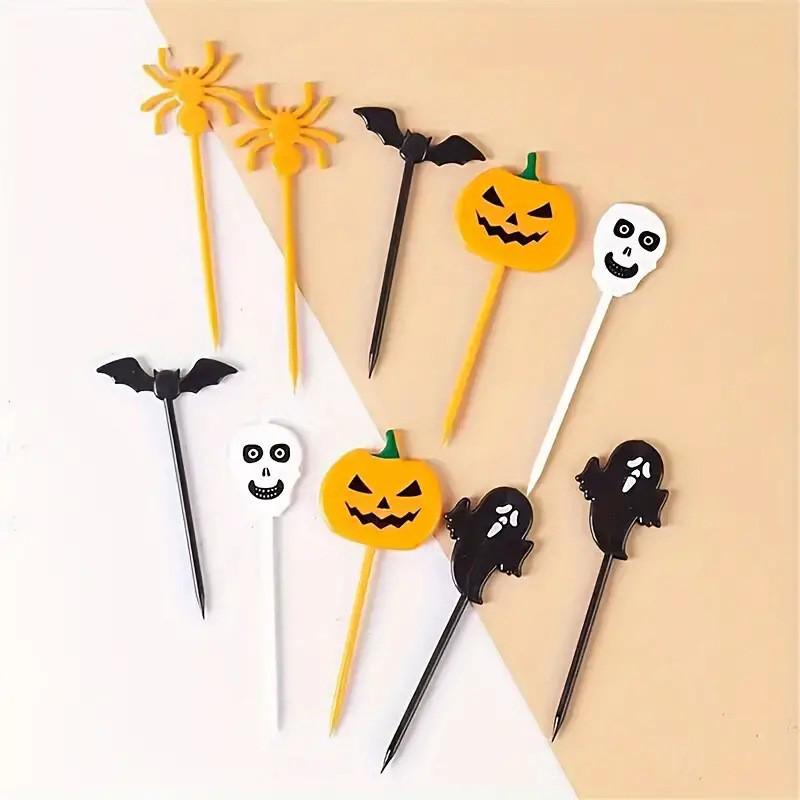 Halloween Pumpkin Ghost Mini Bento Forks - Cartoon Fruit Party Decorations Set