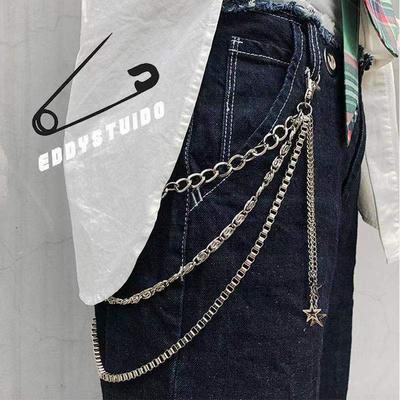 Ins Men and Women Trendy Waist Chain Punk Non-mainstream Metal Star Decoration Jeans Accessories Chain Multi-layer Pants Decoration