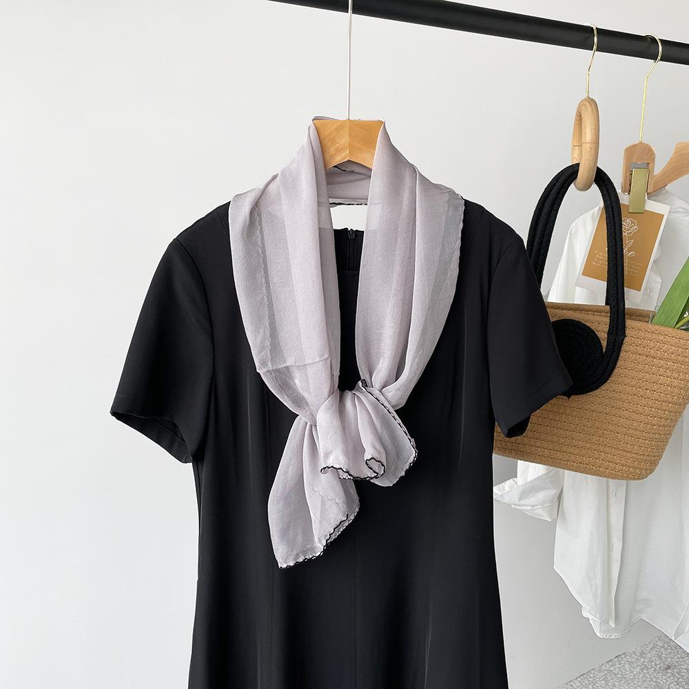 New Lace Cloud Patterned Scarf Simulation Silk Scarf Women'S Style Simple Style Solid Color Thin Small Long Scarf Scarf