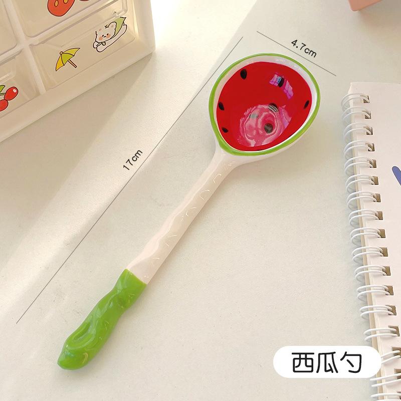 Ceramic Spoon Long Handle Anti-scald Spoon High Color Value Round Head Soup Scoop Porridge Special Tool Kitchen Supplies