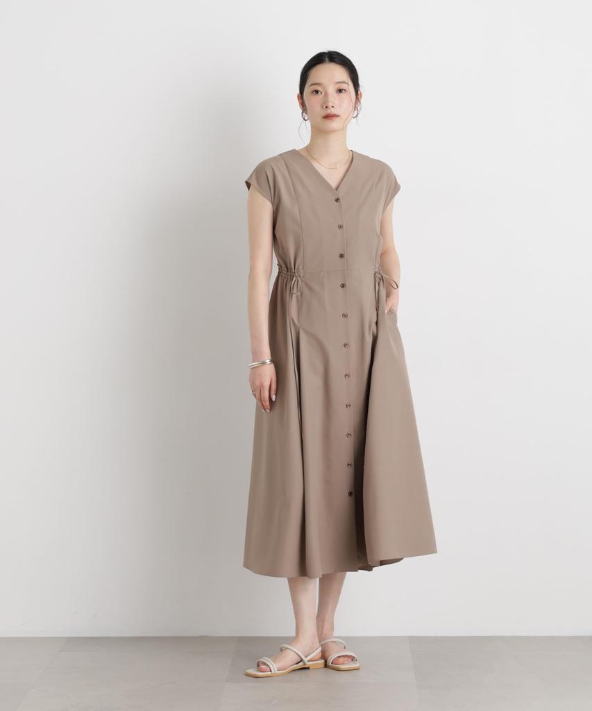 MINOTECH French Sleeve Flare Size 053 [Nano Universe] (R) V-Neck Dress, Women's, M, Mocha, 669-6119313