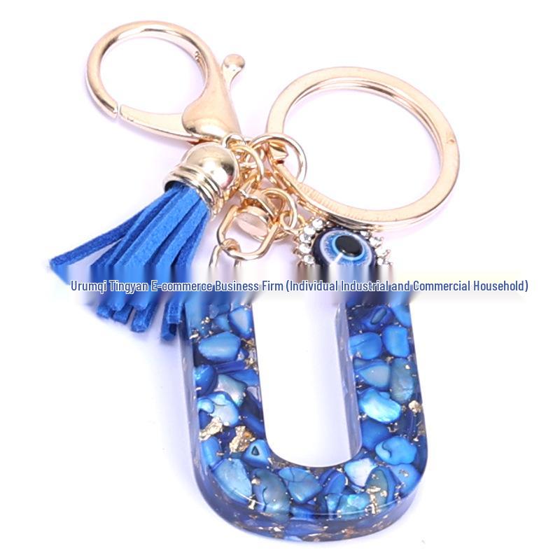 Cross-Border English Alphabet Resin Keychain with Gold Foil Demon Eye Pendant for Girls' Bags and Backpacks