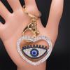 Sweet Pink Crystal Love Heart Evil Blue Eye Key Chain for Women Men Alloy Gold Color Turkish Eyes Hollow Keyring Jewelry Gifts