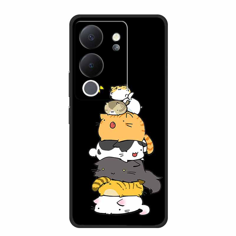 Funda For Vivo V30 Lite Case Cute Cartoon Cat Black Silicone Shockproof Soft Phone Cases For Vivo V30 Lite Back Cover Case Bag