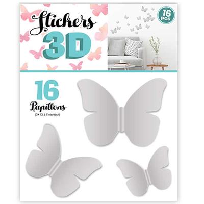 [Q8029] - 16 3D 'Butterflies' Grey Stickers - Sheet 30x22 Cm