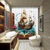 1pc Magical Storybook Art Shower Curtain - Open Book with Wooden Ship, Turbulent Waters, Polyester Woven