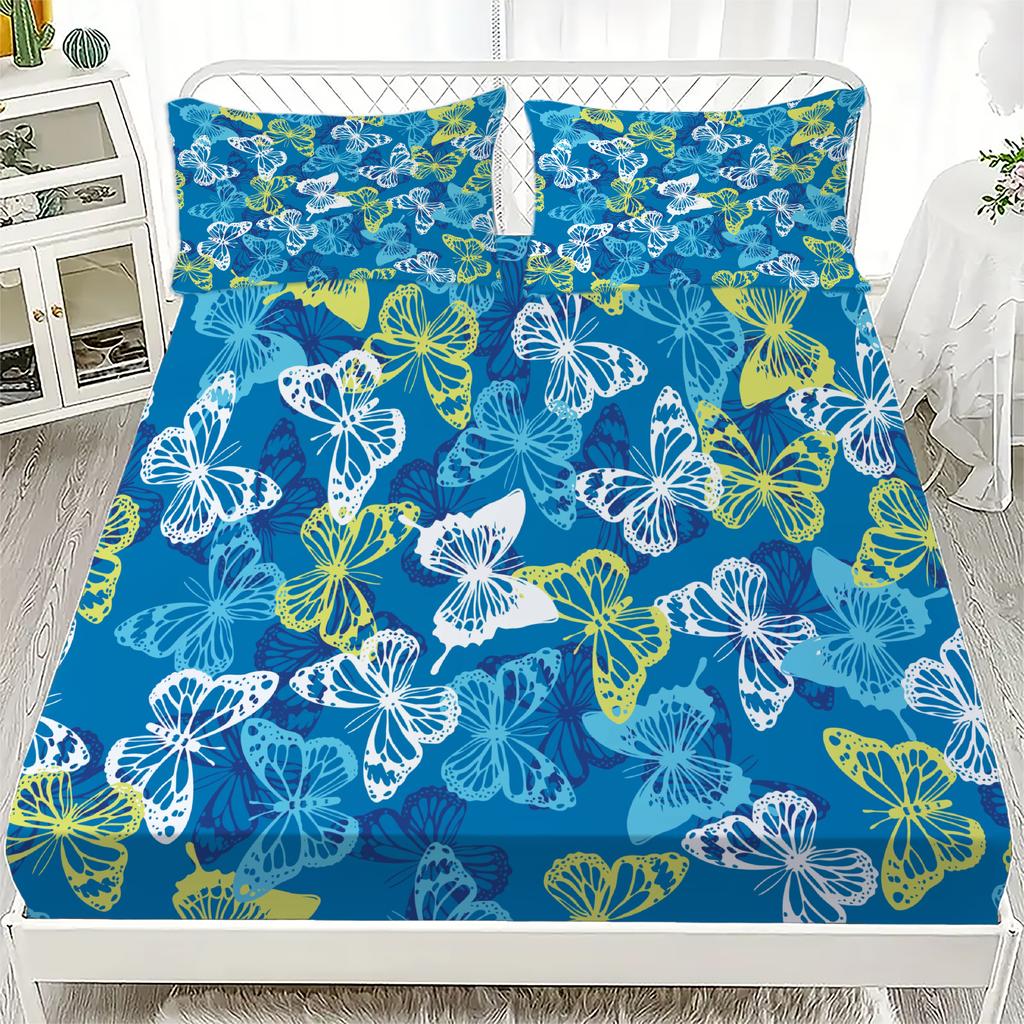 3D Bedding Set Flora Butterflies Birds Printed Fitted Sheets With 1/2 Pillowcases Custom Suitable for Both Boys and Girls Decor