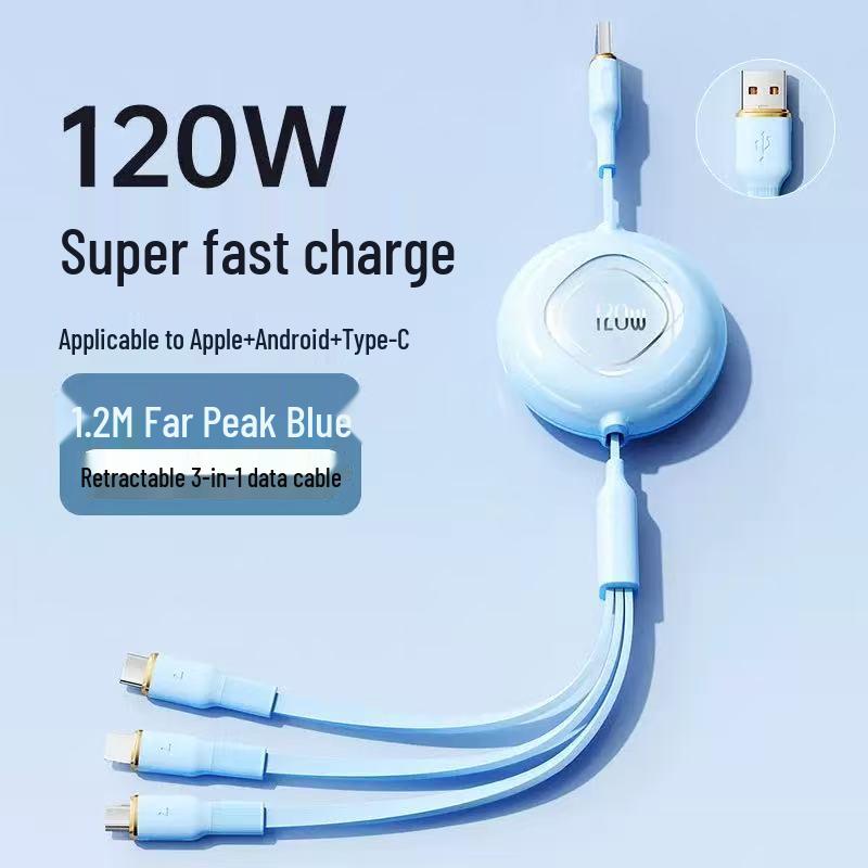 100W Retractable 3-in-1 Fast Charging Cable with Custom Logo