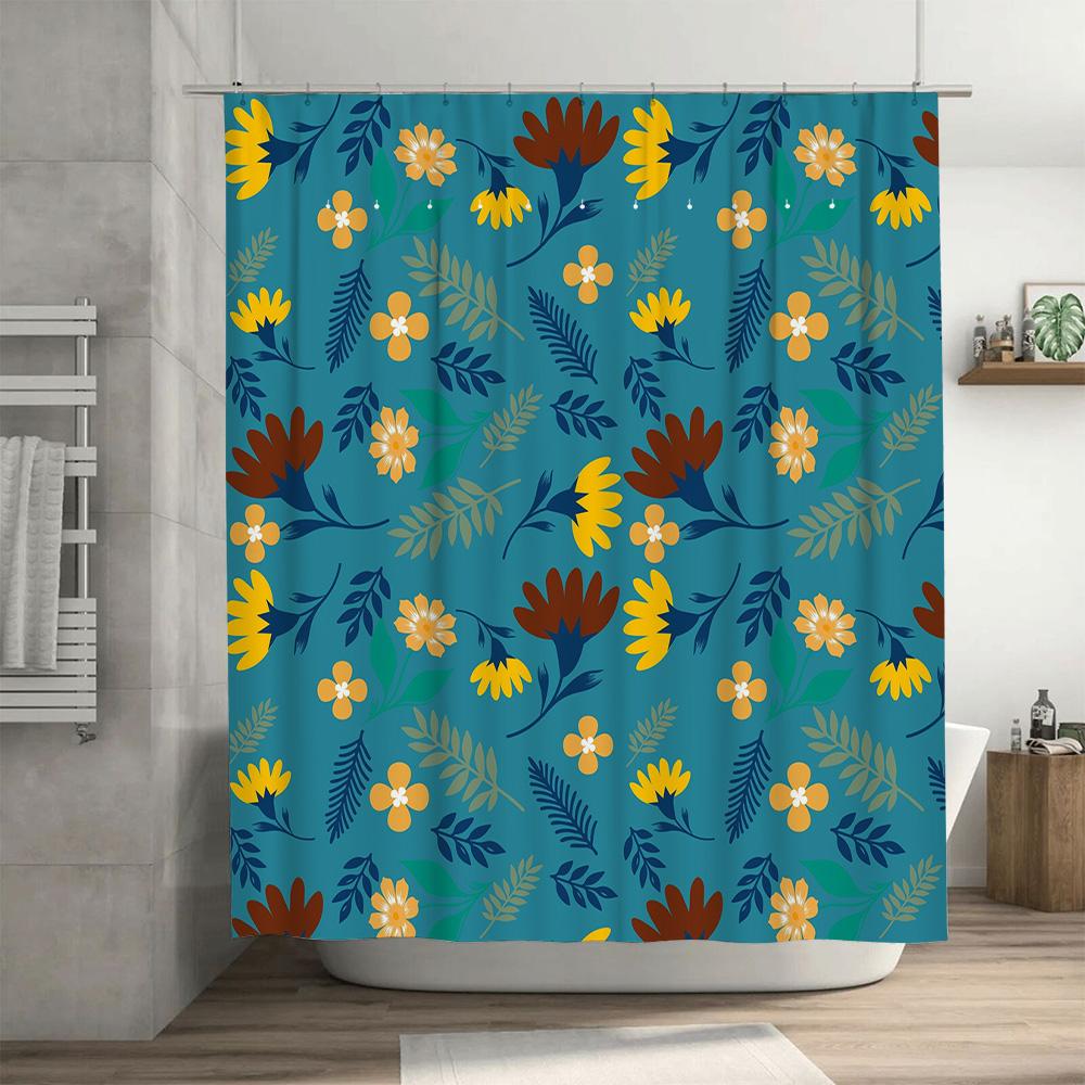 Blue Floral Shower Curtain Waterproof Bath Decor Customizable Design Printed Polyester Fabric for Home Bathroom Accessories