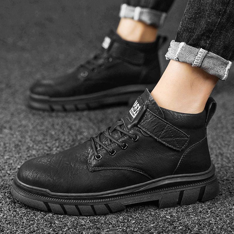 Leather Martin boots Men's outdoor thick-soled mid-top British leather shoes First layer cowhide boots High top trendy tooling leather boots
