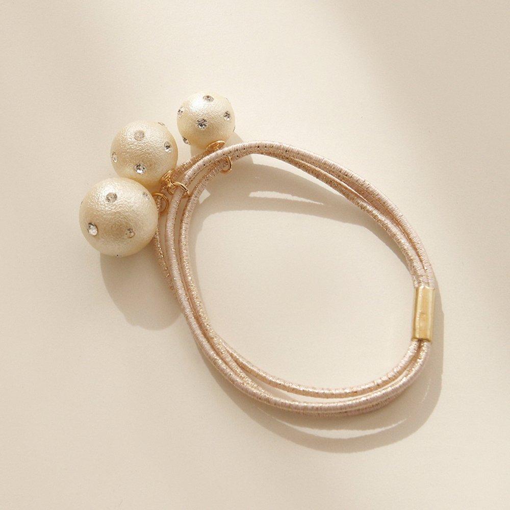 Jlauren Cream Pearl Cubic Ball Hair Tie H0868