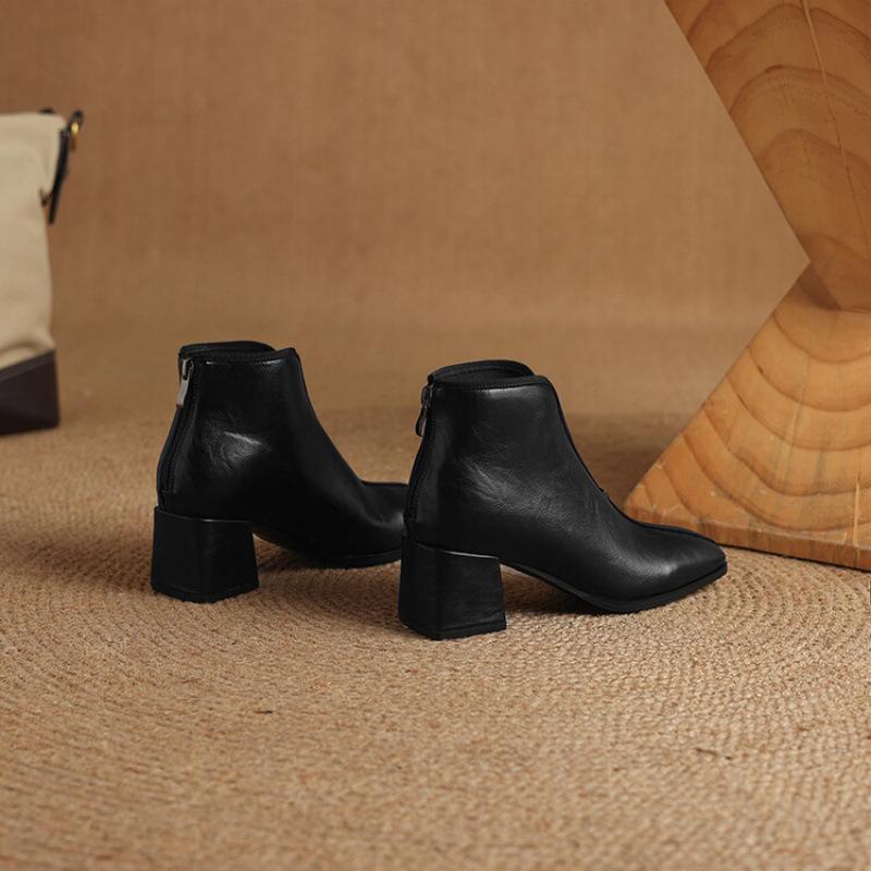 

Осень и зима корейская версия большой размер средние сапоги-трубы женские высокий каблук новые задняя молния резиновая подошва женские сапоги квадратный носок модные сапоги 39 чёрный