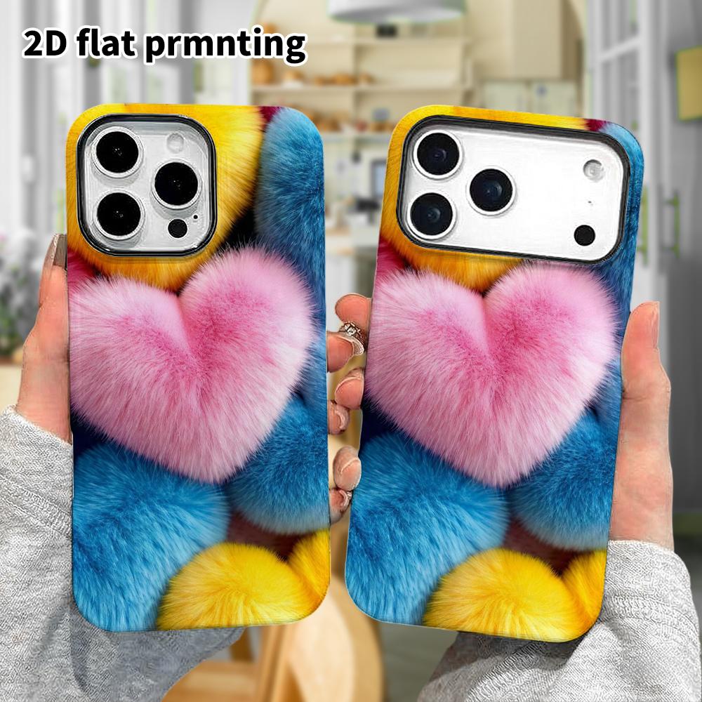 Phone Case: 2D Flat, Suitable for iPhone 18, 17, 16, 15, 14, 13, 12Pro Protective Case, Colorful Hearts, Perfect Christmas and Halloween Holiday Gift
