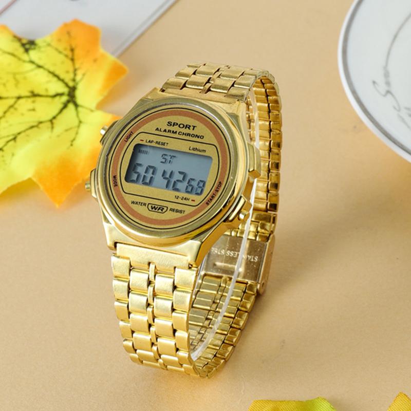 Damen Casual LED Elektronische Uhr Edelstahl Retro Digitale Armbanduhr Wasserdicht Klassische Militär Sportuhr für Mann