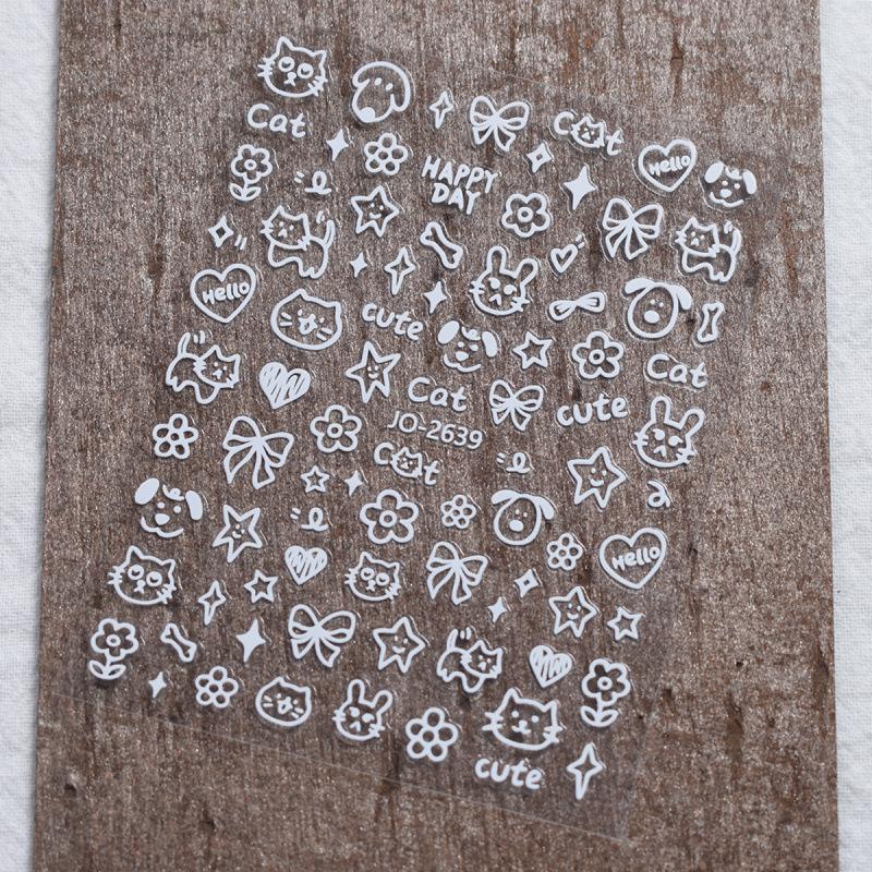 Welpen- & Katzen-Cool-Graffiti-Nagelsticker - Niedliche kleine Muster & Schleifen
