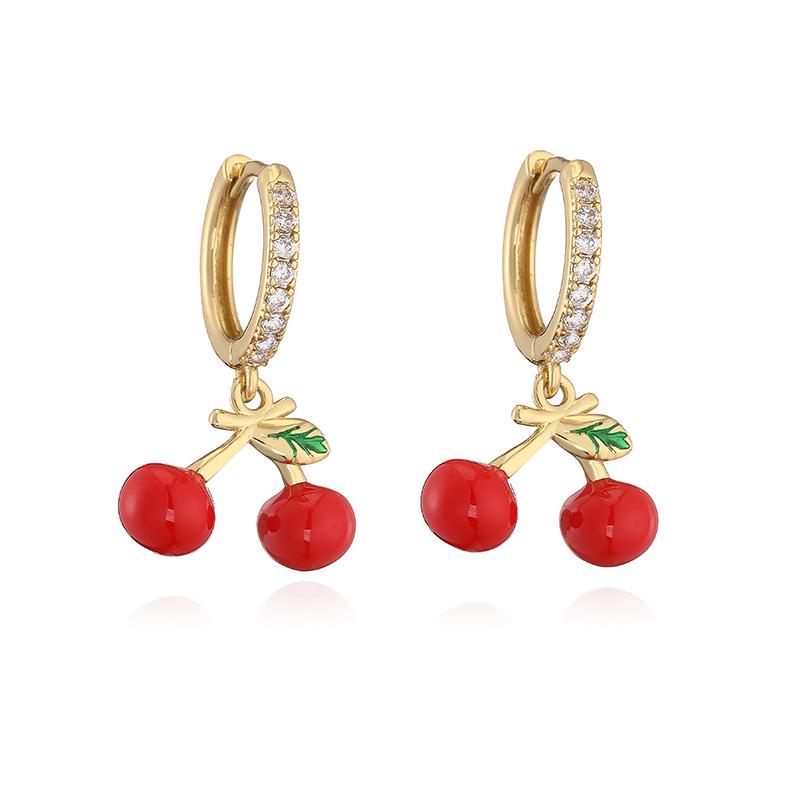 HECHENG,Fruit Party Sweet Cute Strawberry Cherry Shape Pendant Brass Earrings Women's Fashion Jewellery 1 Pair