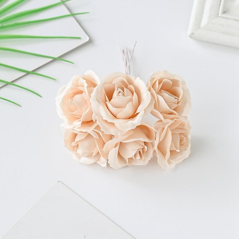 6Pcs Artificial Silk Rose Bundle Fake Flower For Christmas Home Wedding Bridal Bouquet Decoration Accessories Photography Props