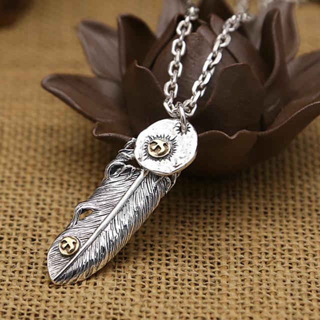 

Ювелирные изделия из стерлингового серебра S925 в стиле ретро, ​​тайское серебряное перо, бирка с летающим орлом, индивидуальный кулон для мужчин и женщин