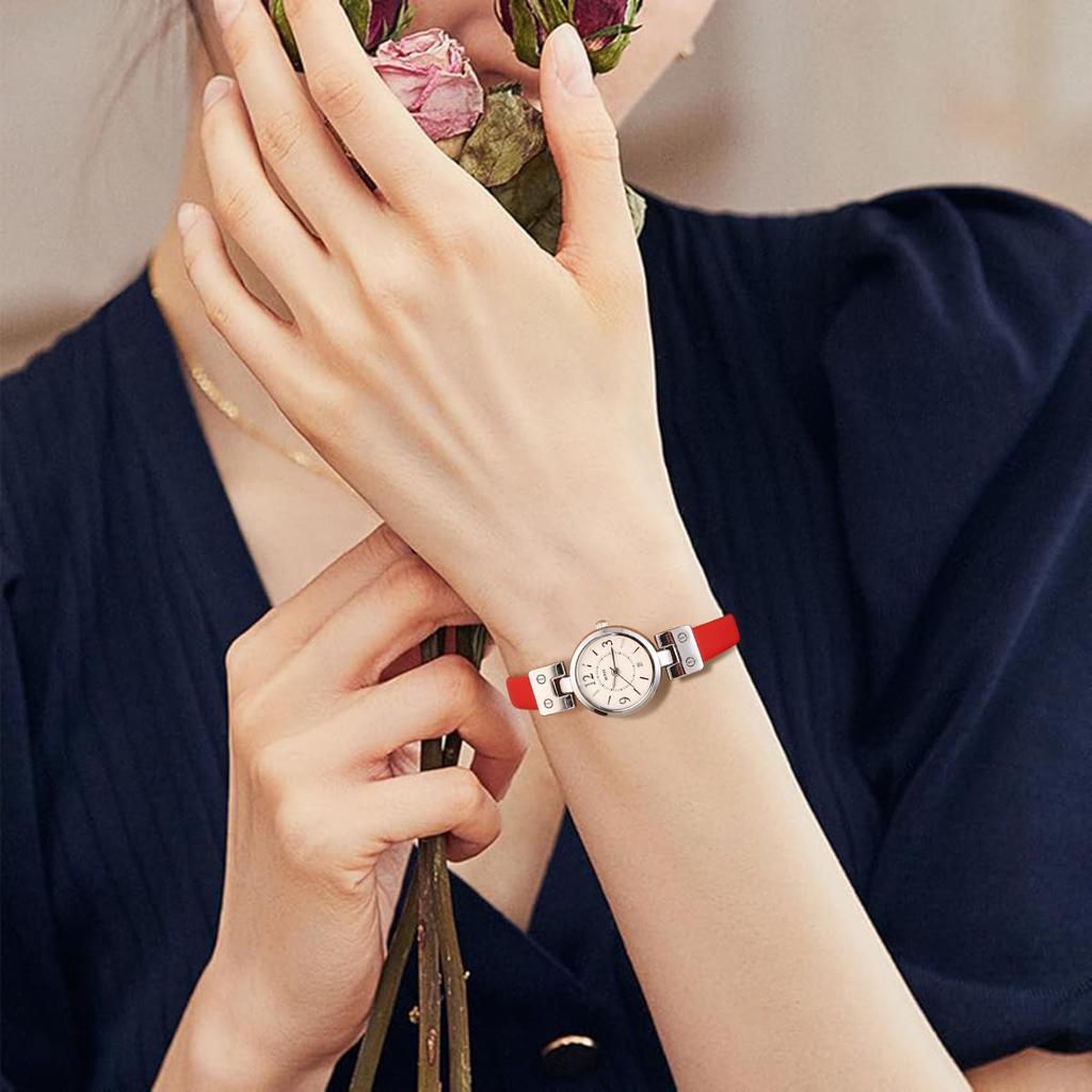 BUREI Analog Quarz Japanisch Gold Leder Geeignet für Geschenk Damen Uhr, Batterie, Wasserdicht, Zifferblatt, Leicht, Schlank, Niedlich, Modisch, Einfach,